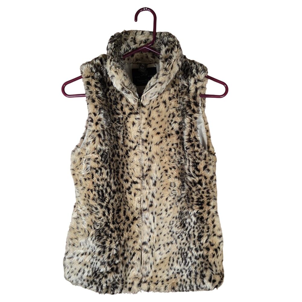 Zara Girls Vest Leopard Print Faux Fur Sleeveless Jacket XL